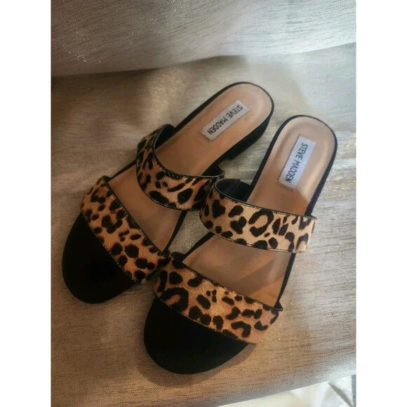 Steve Madden Lacole Leather Calf Hair Strappy Slide Sandals Size 8M - Picture 2 of 7